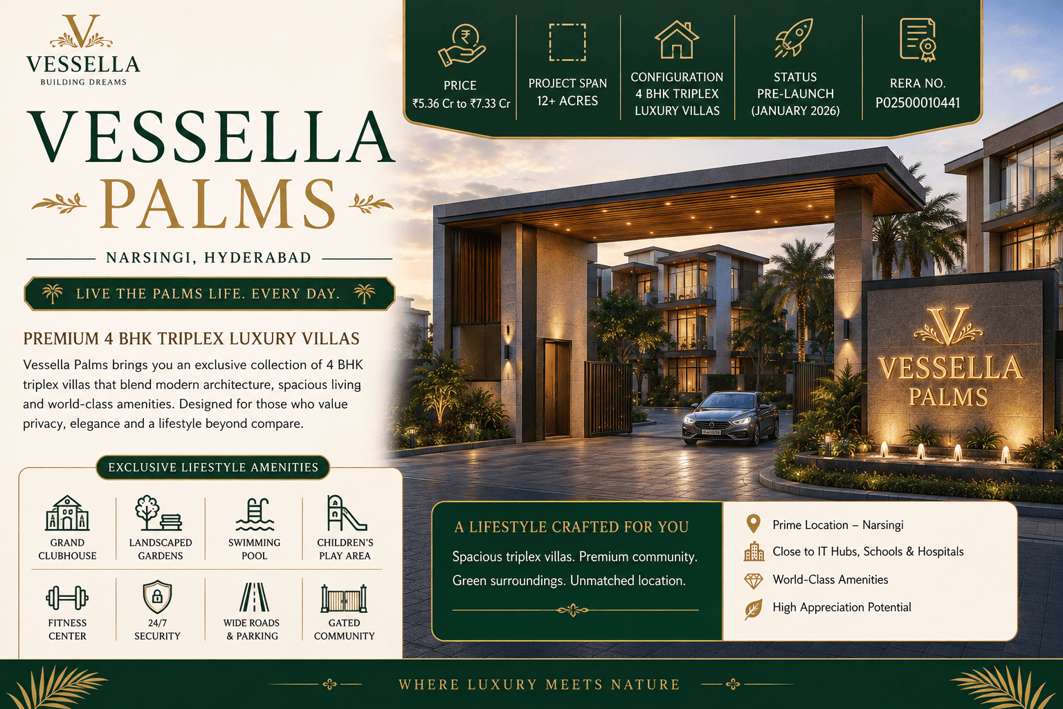 Vessella Palms - Premium 4 BHK Luxury Villas in Bandlaguda Jagir Hyderabad